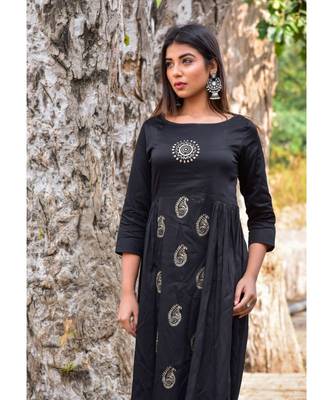 black hand print silk kurtis 4