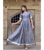 grey hand print silk kurtis