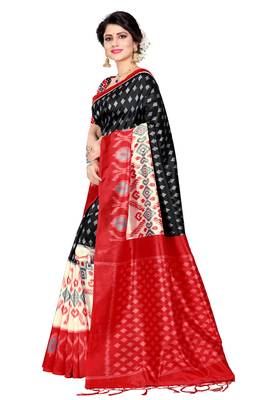 Black woven art silk saree with blouse 2