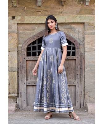 grey hand print silk kurtis 3