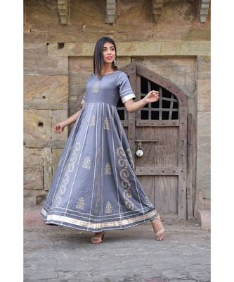 grey hand print silk kurtis 4