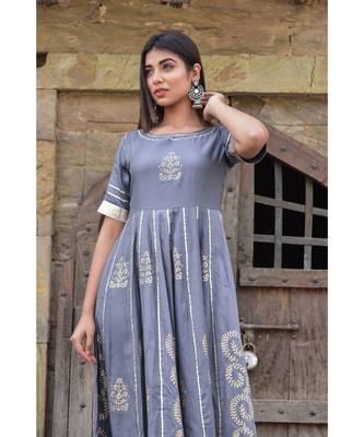 grey hand print silk kurtis 5