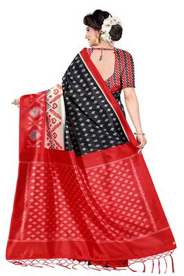 Black woven art silk saree with blouse 3