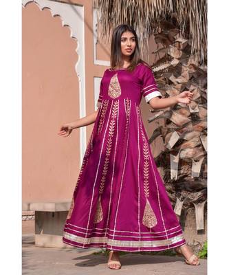 purple hand print silk kurtis 1