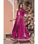 purple hand print silk kurtis