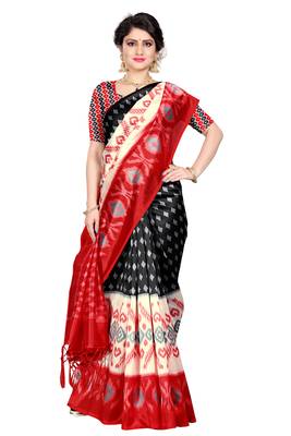 Black woven art silk saree with blouse 4