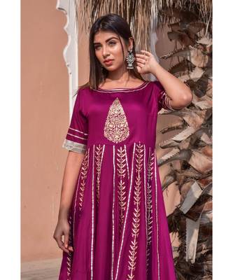 purple hand print silk kurtis 4