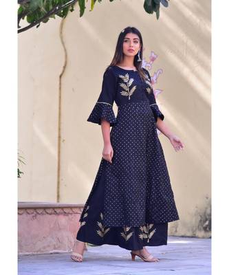 black hand print silk kurta sets 1