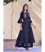 black hand print silk kurta sets