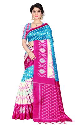Blue woven art silk saree with blouse 1