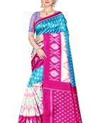 Blue woven art silk saree with blouse