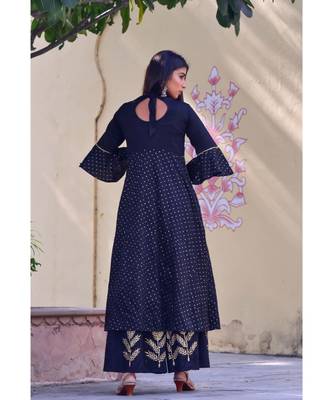black hand print silk kurta sets 2
