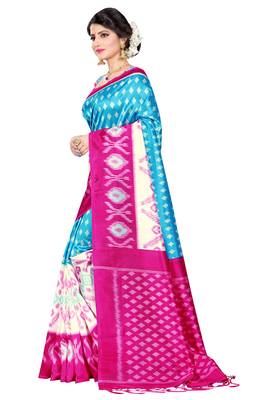 Blue woven art silk saree with blouse 2