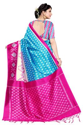 Blue woven art silk saree with blouse 3