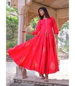 peach hand print silk kurtis