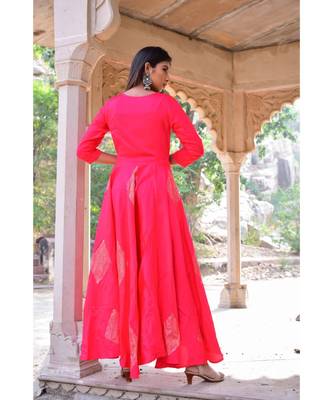 peach hand print silk kurtis 2