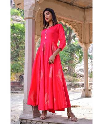 peach hand print silk kurtis 4