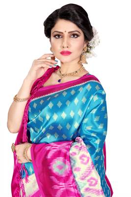 Blue woven art silk saree with blouse 5