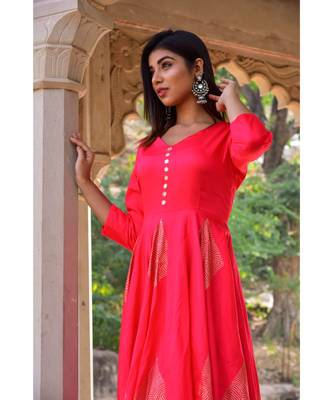 peach hand print silk kurtis 5
