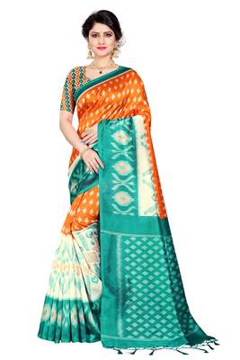 Orange woven art silk saree with blouse 1