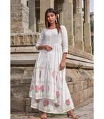 white hand print silk kurta sets