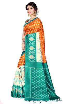 Orange woven art silk saree with blouse 2