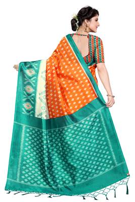 Orange woven art silk saree with blouse 3
