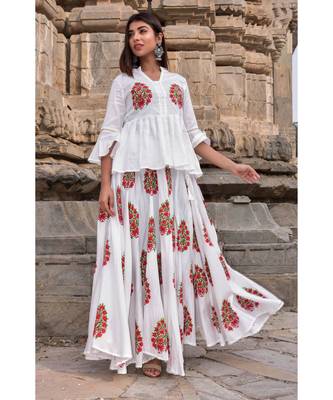 white hand print silk kurtis 1