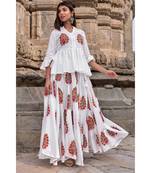 white hand print silk kurtis