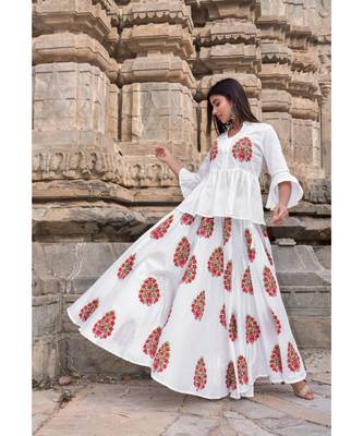 white hand print silk kurtis 2