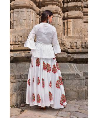 white hand print silk kurtis 4