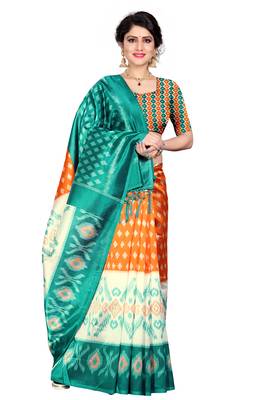 Orange woven art silk saree with blouse 4