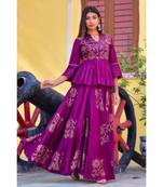 purple hand print silk kurtis