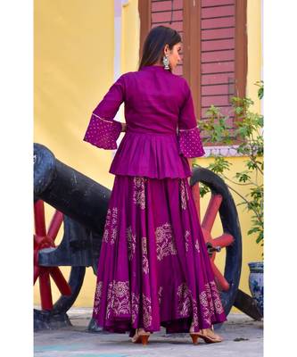 purple hand print silk kurtis 2