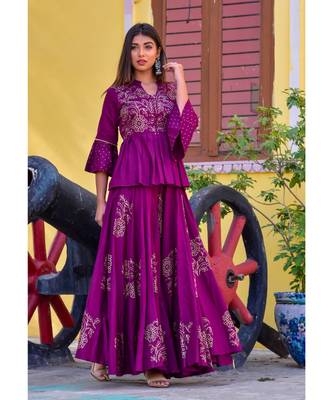 purple hand print silk kurtis 3