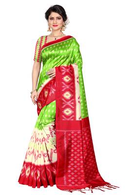 Green woven art silk saree with blouse 1