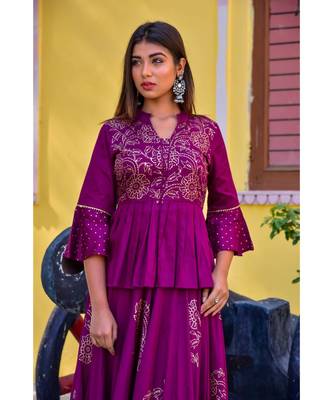 purple hand print silk kurtis 4