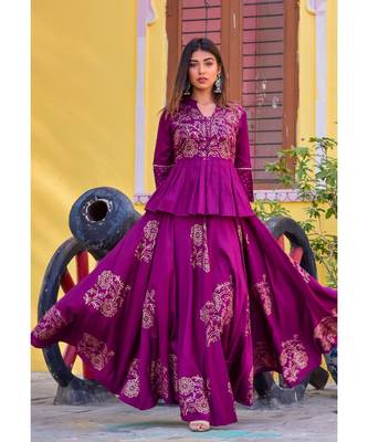 purple hand print silk kurtis 5