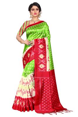Green woven art silk saree with blouse 2