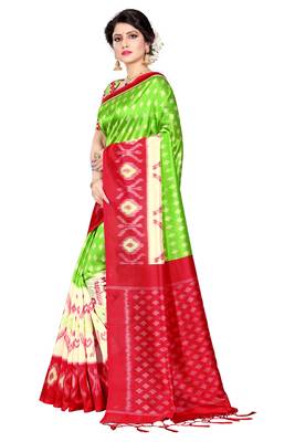 Green woven art silk saree with blouse 3
