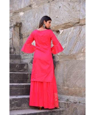 peach hand print silk kurta sets 2