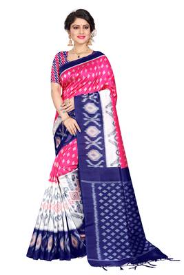 Pink woven art silk saree with blouse 1