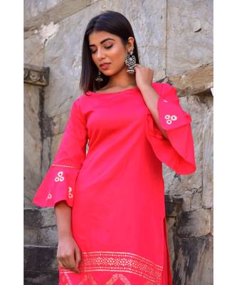 peach hand print silk kurta sets 4