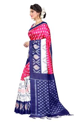 Pink woven art silk saree with blouse 2