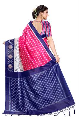 Pink woven art silk saree with blouse 3