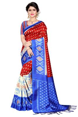 Red woven art silk saree with blouse 1