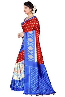 Red woven art silk saree with blouse 2