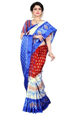 Red woven art silk saree with blouse 3