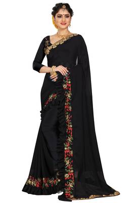 Black embroidered georgette saree with blouse 1