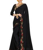 Black embroidered georgette saree with blouse